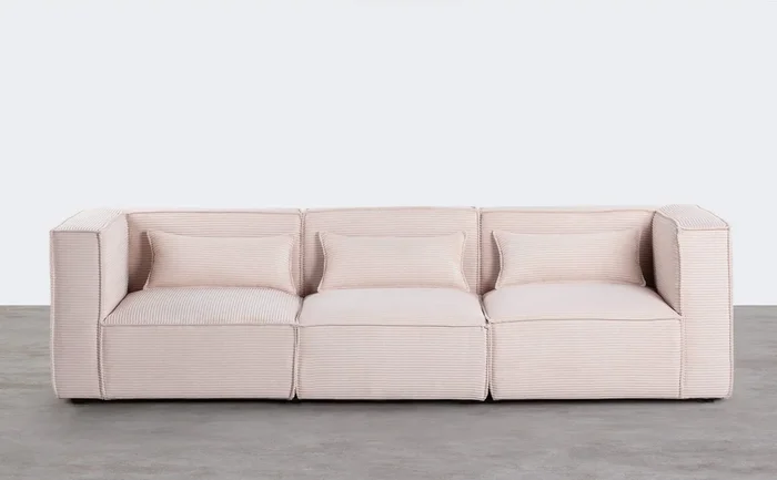 Sofá Modular de 3 Piezas con 2 Esquineros y Sillón de Pana Gruesa Kilhe Beige Seashell – The Masie