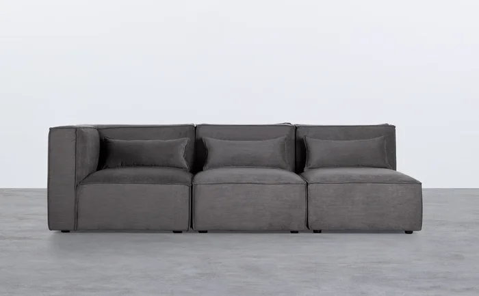 Sofá Modular de 3 Piezas con 2 Sillones de Pana Kilhe Gris Graphite – The Masie