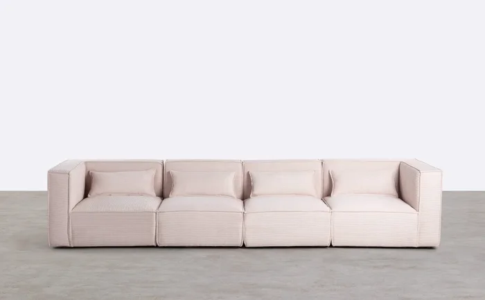 Sofá Modular de 4 Piezas con 2 Sillones Esquineros de Pana Gruesa Kilhe Beige Seashell – The Masie