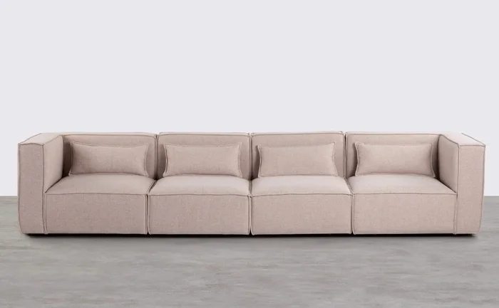Sofá Modular de 4 Piezas con 2 Sillones Esquineros de Tela Kilhe Beige Seashell – The Masie