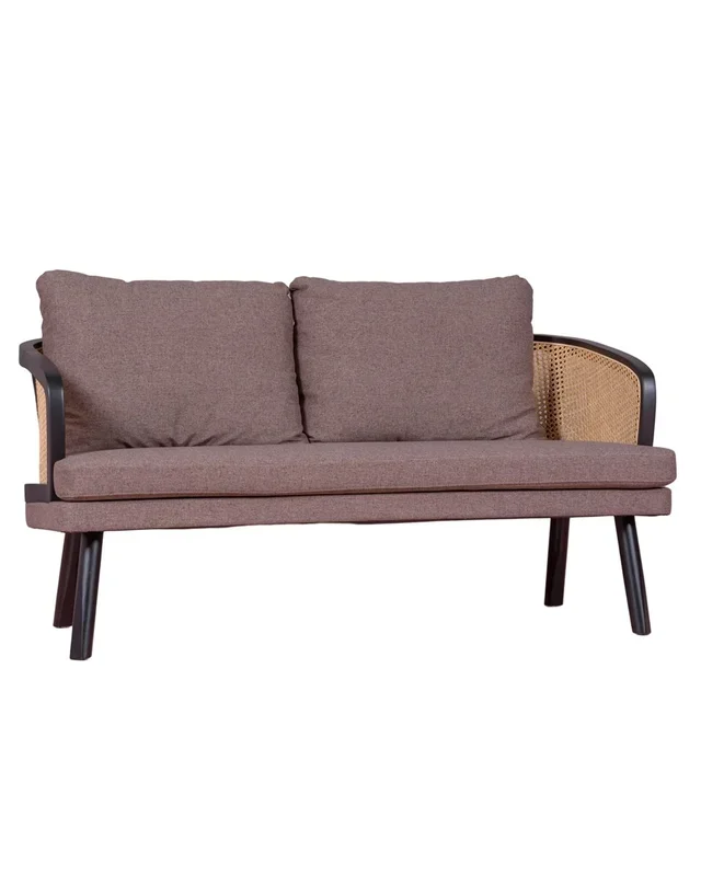 Sofá retro vintage en ratán natural y cojín de algodón – Leeds