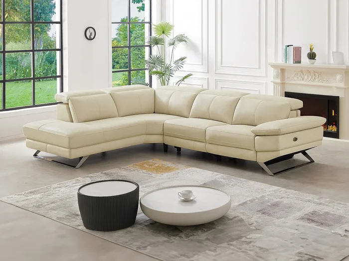Sofá rinconera (ángulo derecho) relax eléctrico de piel de becerro beige PUNO II