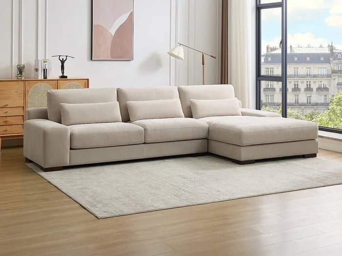 Sofá rinconera derecho de tela beige STRALAO