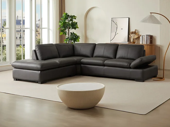 Sofá rinconero de piel ONYX II – Marrón – Ángulo izquierdo