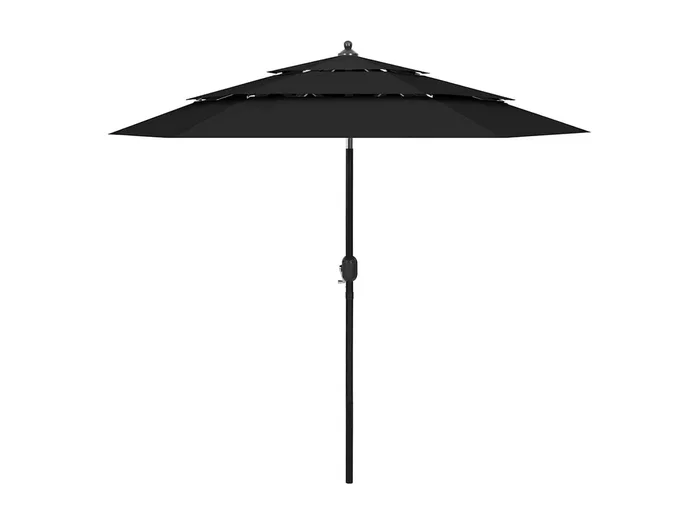 Sombrilla de jardín de 3 niveles con mástil de aluminio negro de 2,5 m