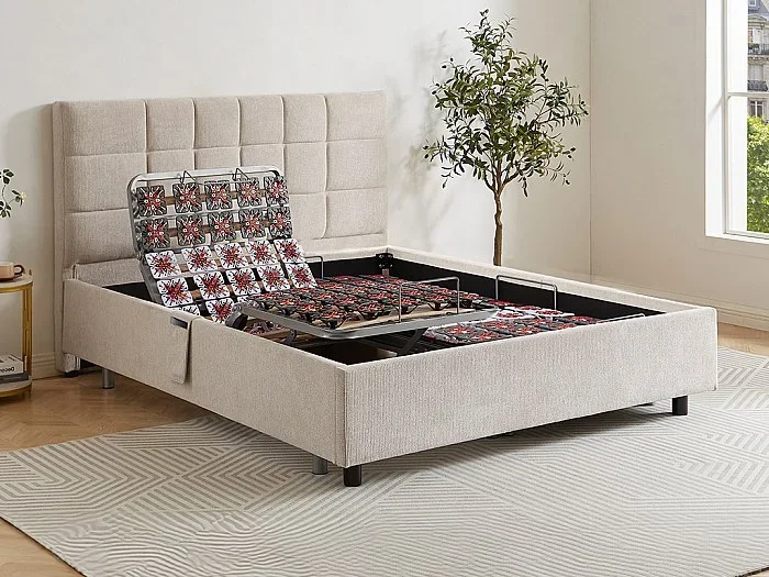 Somier articulado eléctrico 2×65 terminales – 2 x 80 x 200 cm – Tela – Beige – PITUS de DREAMEA