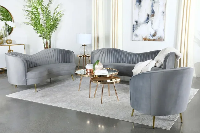 Sophia Gray Channel Tufted Living Room Set