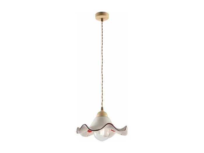 Sospensione 1 Luce Anemone In Ferro Laccato Avorio E Ceramica Decorata