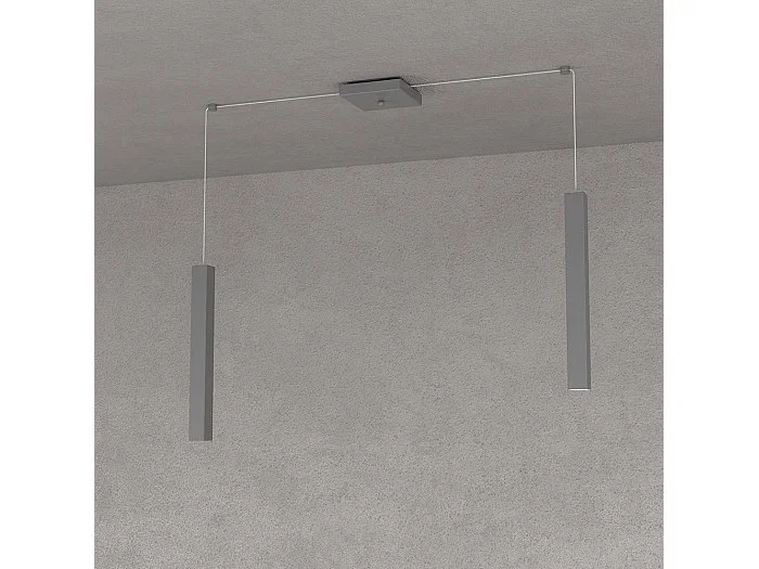 Square Tube Sospensione 2 Luci Grigio Antracite Cavo Cm.250 Con Base