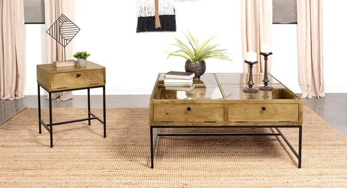 Stephie Honey Brown 2-Piece Square Coffee and End Table Set