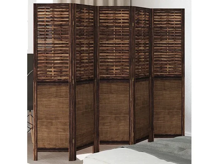 Tabique divisorio de 5 paneles en marrón oscuro fabricado en paulownia maciza