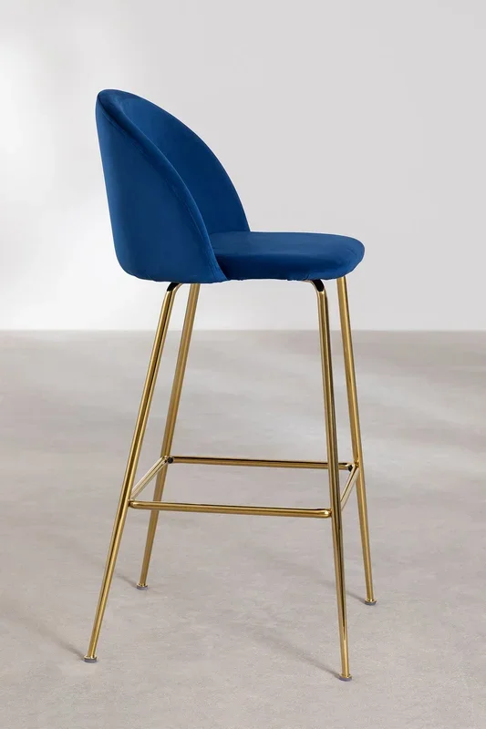 Taburete Alto en Terciopelo Kana Design ↑75 cm Azul Marino Dorado – SKLUM