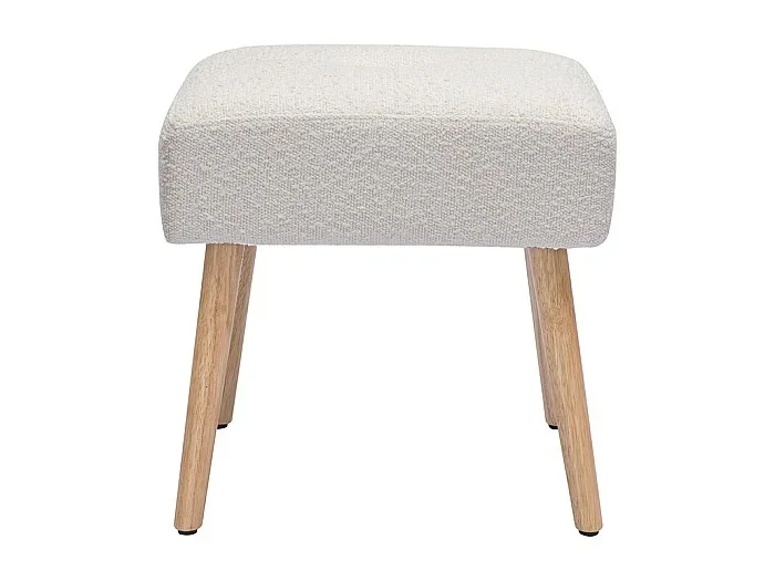 Taburete bajo de borreguillo blanco y madera clara maciza 46 cm GUESTA