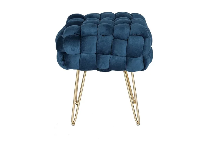 Taburete bajo de terciopelo y metal dorado – Azul – ESMEA