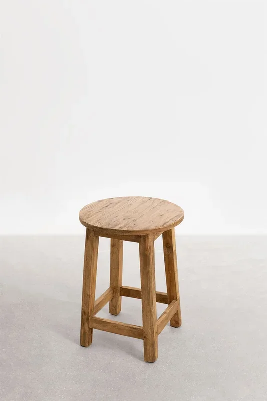 Taburete Bajo en Madera Reciclada Lare Madera Natural – SKLUM