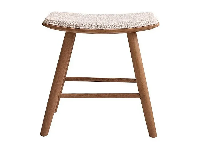 Taburete de teca maciza con asiento de bouclette 45 cm