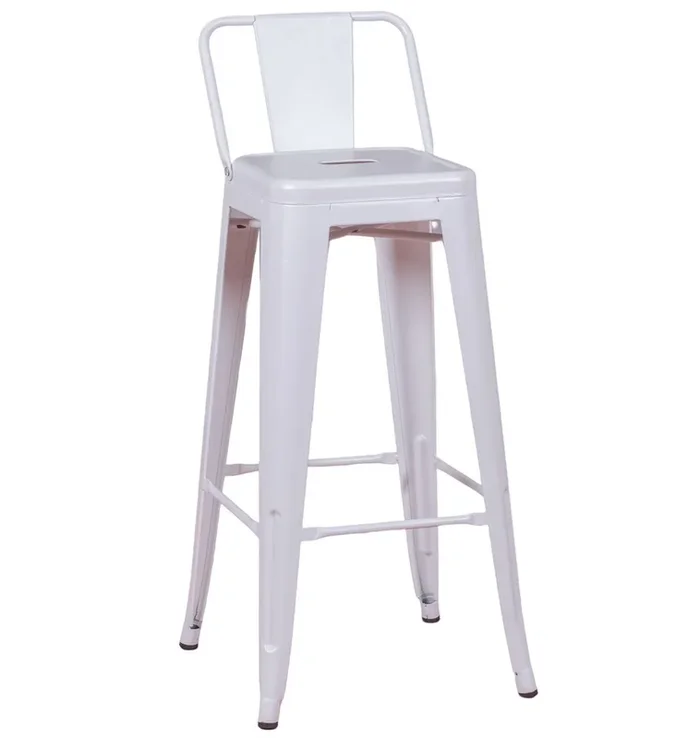 Taburete metálico industrial con respaldo bajo (76cm) – Bistro