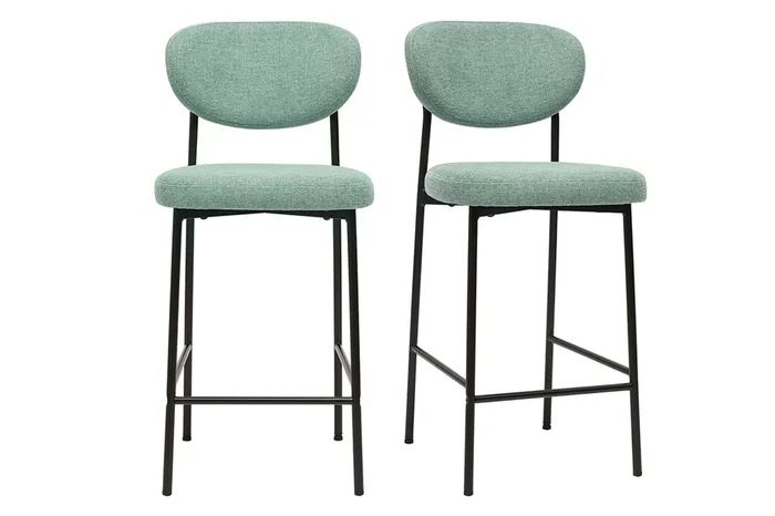 Taburetes de bar fijos de terciopelo texturizado celadón H65 cm (juego de 2) BREKA
