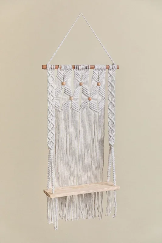 Tapiz con Estante de Pared en Macramé Gaston Beige Crema – SKLUM