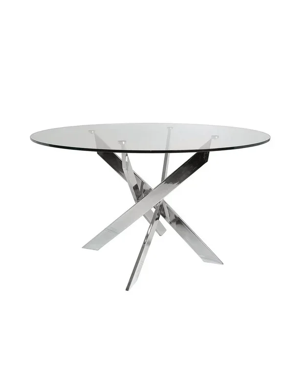 Thur 140 Mesa redonda de cristal de diseño, patas metal cromado.