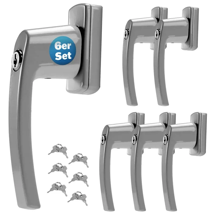 Tirador ventana set de 6 plateado con cerradura