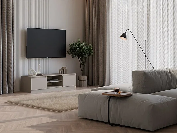 TIVOLI – Mueble de TV de estilo moderno – 140x40x36cm – 2 nichos + 2 puertas – Almacenamiento de equipos de TV/audio