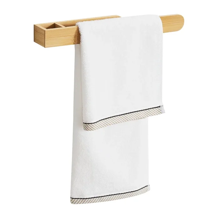 Toallero de pared Tønsberg con tira autoadhesiva bambú 38 x 5 x 4 cm natural [en.casa]