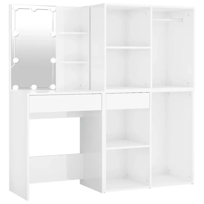 Tocador – Tocador de Maquillaje – Mesa de tocador con LED y 2 armarios madera contrachapada blanco brillo