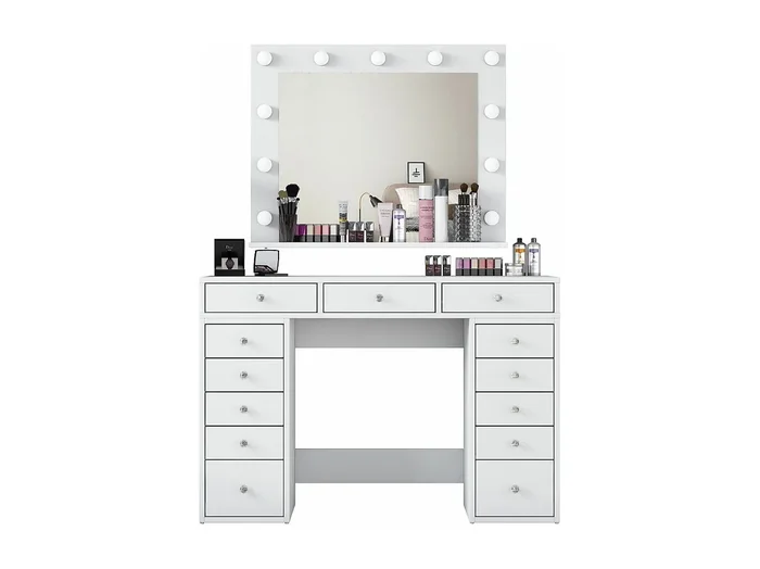 Tocador Asheboro 101, Blanco, Espejo, 82x120x45cm