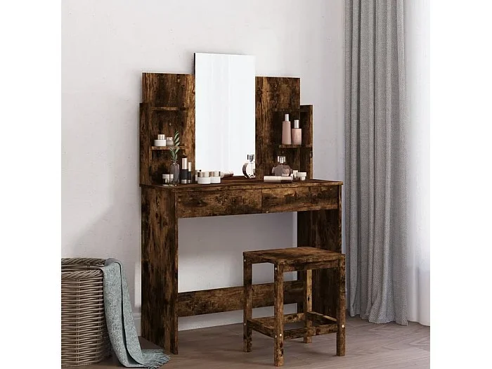 Tocador con espejo roble ahumado 96x39x142 cm