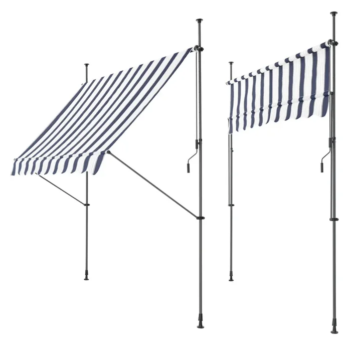 Toldo articulado barras telescópicas 400 x 120 x 220-309 cm Azul oscuro y Blanco [pro.tec]