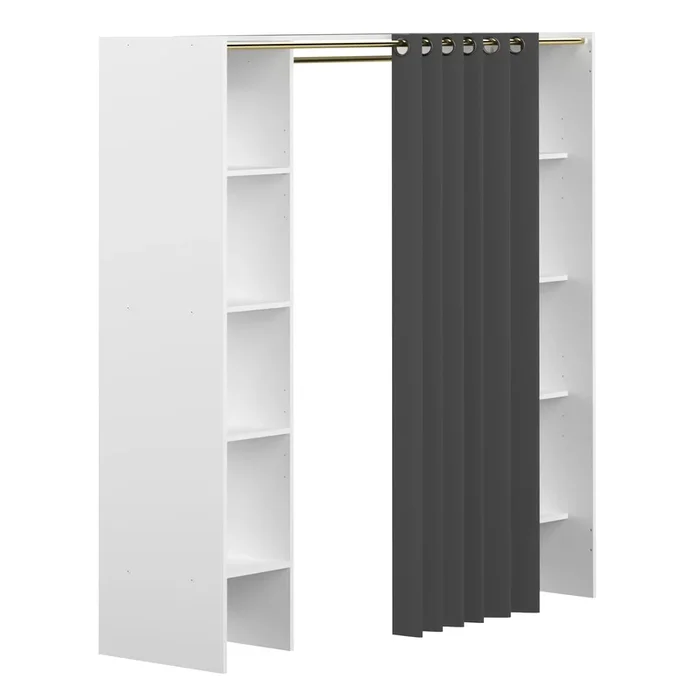 Tom Armario para ropa 2 columnas Blanco y Cortina Gris – SYMBIOSIS
