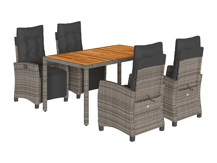Torgryn Set comedor de jardín 5 piezas con cojines ratán sintético gris