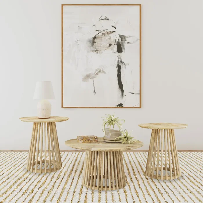 Touhy Natural Mango 3-Piece Round Coffee and End Table Set