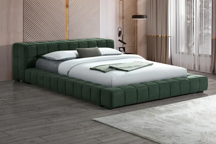 Trinity Green Upholstered Queen Platform Bed