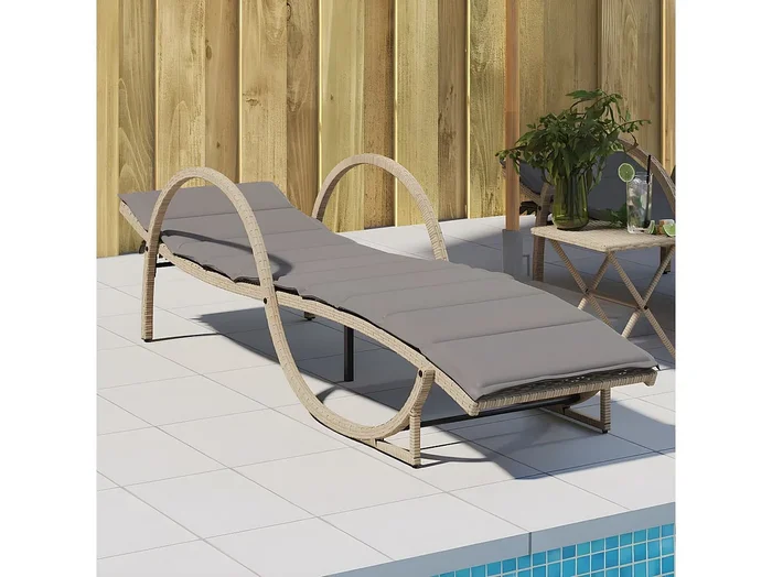 Tumbona con cojín ratán sintético beige 60x199x42 cm ES427587