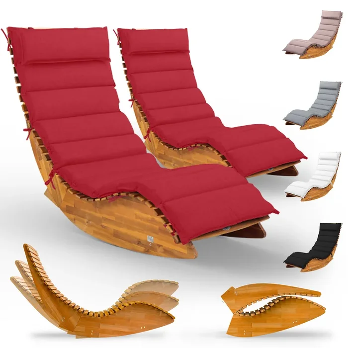 Tumbona para sauna Java set de 2 acacia certificada FSC® con cojín rojo