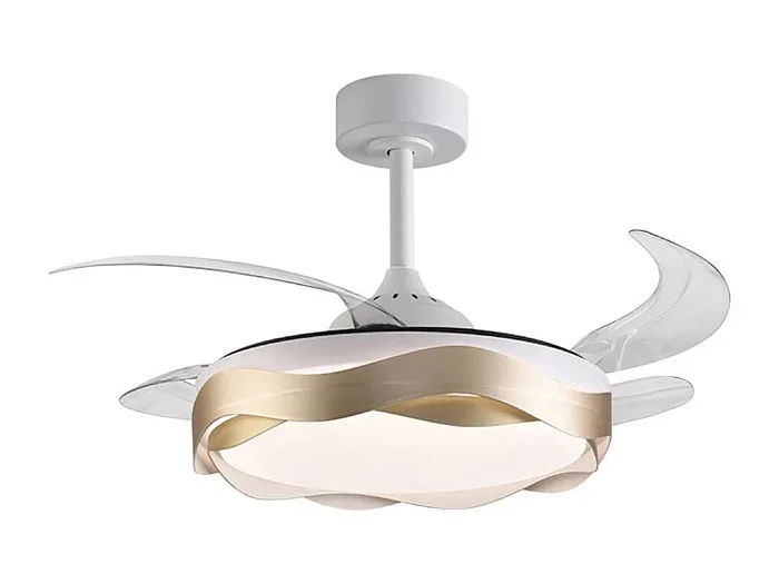 Ventilador de techo Ondas Bel Air 72W 4 aspas retráctiles con luz LED oro Ø108 cm