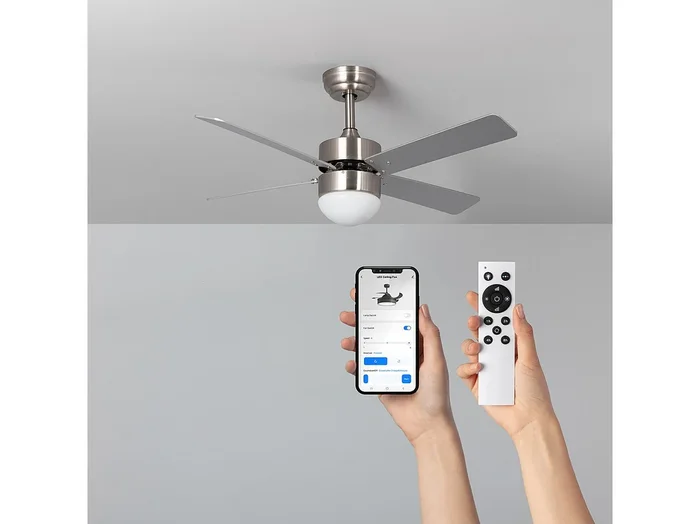 Ventilador de Techo Silencioso Cygnus Níquel 107cm Motor DC WiFi Plateado CCT Wifi True