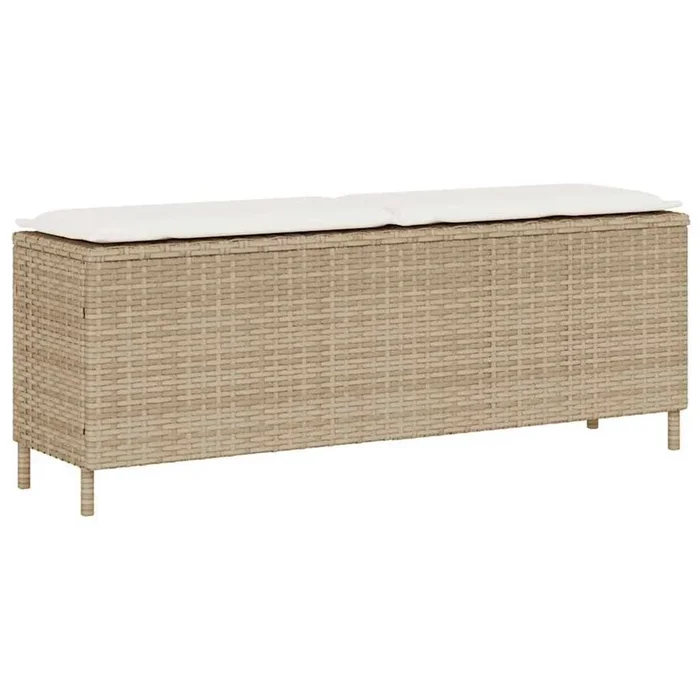 vidaXL Banco de jardín con cojín beige110x30x40,5 cm ratán sintético