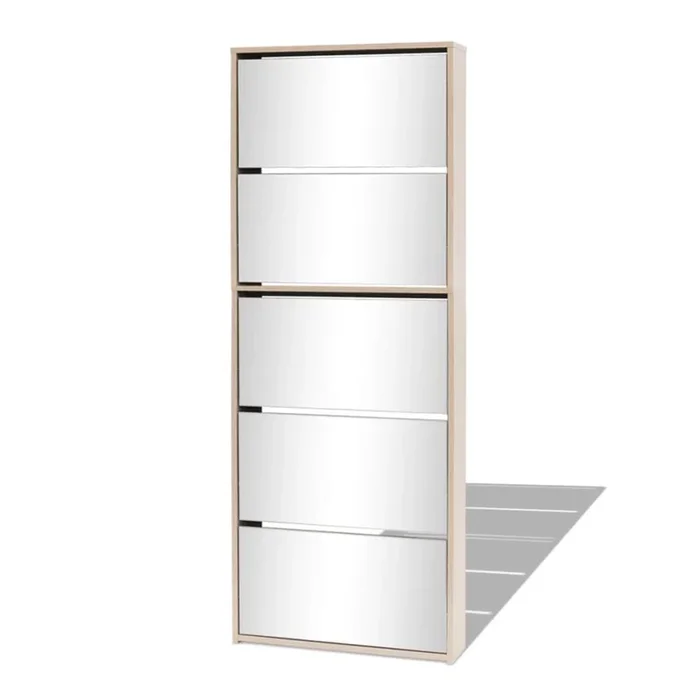 vidaXL Mueble zapatero 5 cajones con espejo roble 63x17x169,5 cm