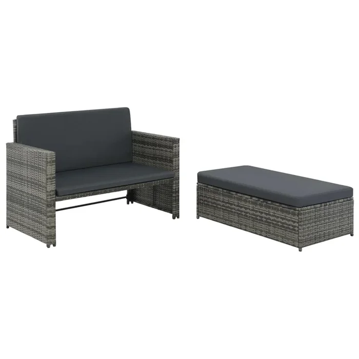 vidaXL Set de muebles de jardín 2 pzas y cojines ratán sintético gris
