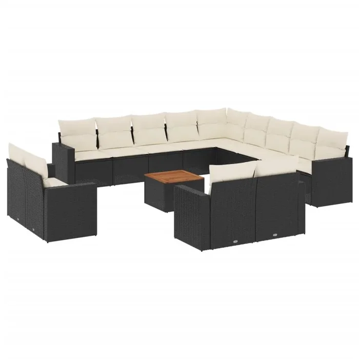 vidaXL Set sofás de jardín 14 pzas con cojines ratán sintético negro