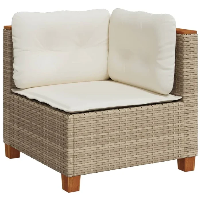 vidaXL Sillón de esquina de jardín con cojines ratán sintético beige