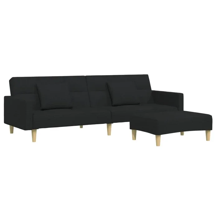 vidaXL Sofá cama de 2 plazas con taburete tela negro