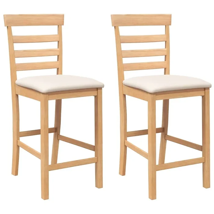 vidaXL Taburetes de bar con cojines 2 uds madera maciza natural caucho