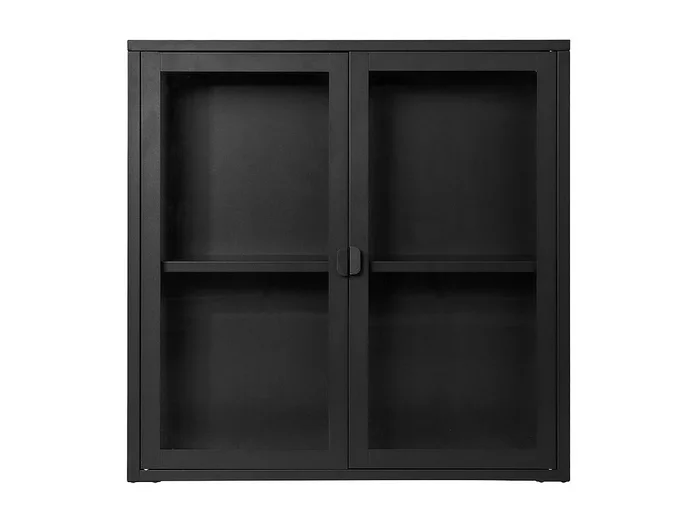 Vitrina colgante con 2 puertas de cristal, acero negro, 80 x 18 x 80 cm