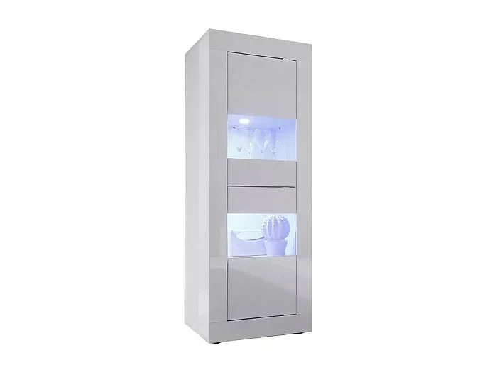 Vitrina con puerta de vidrio, colección ISORA, color blanco lacado brillante