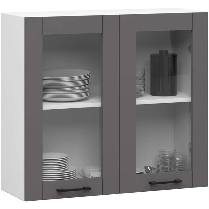 Vitrina de cocina colgante alta AKORD Blanco 80 cm 2 puertas frente en color Gris Grafito 80×30,5×72 cm
