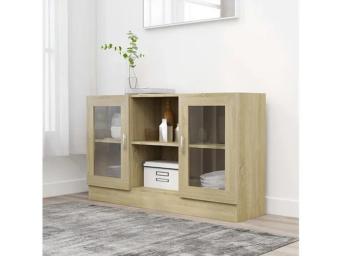 Vitrina de madera contrachapada color roble 120×30,5×70 cm